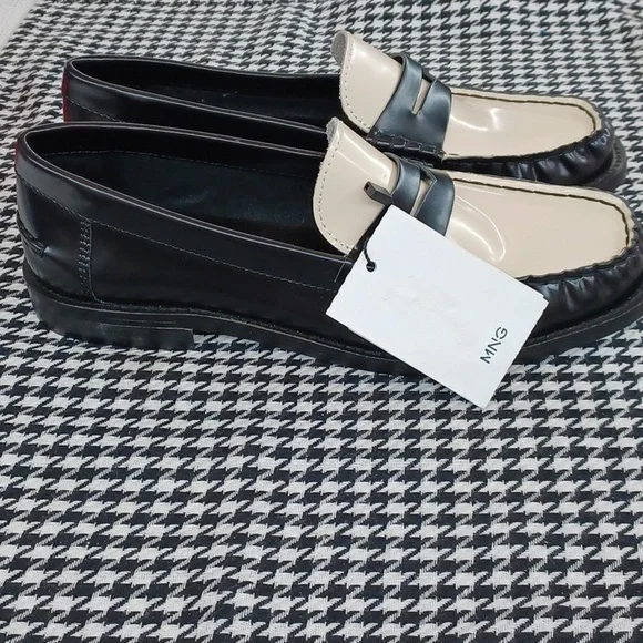 MNG Mango Leather Spectator Loafer NWT - Picture 3 of 9